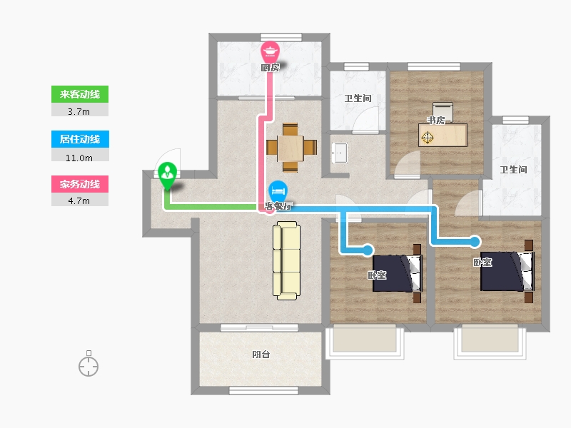 陕西省-西安市-朗诗未来街区104㎡-83.19-户型库-动静线