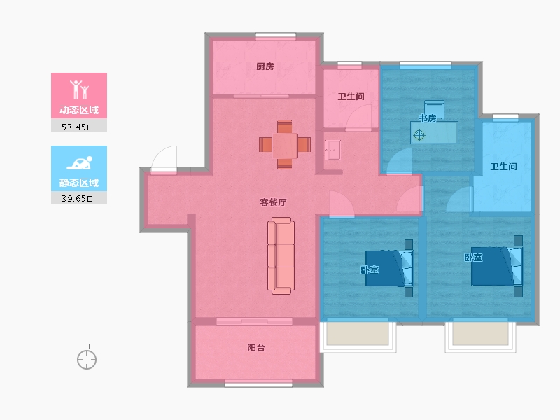 陕西省-西安市-朗诗未来街区104㎡-83.19-户型库-动静分区