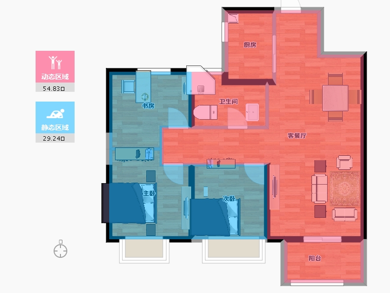 陕西省-西安市-朗诗未来街区93㎡-75.00-户型库-动静分区