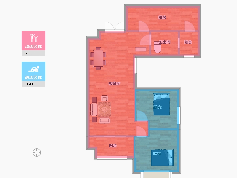 陕西省-西安市-紫薇东进88㎡-67.38-户型库-动静分区