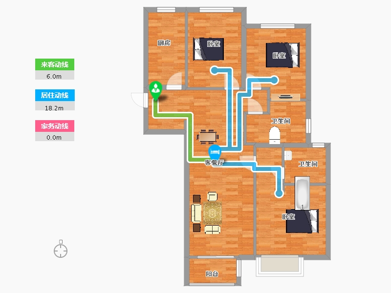 陕西省-西安市-富力开远城1号楼,2号楼120㎡-87.03-户型库-动静线