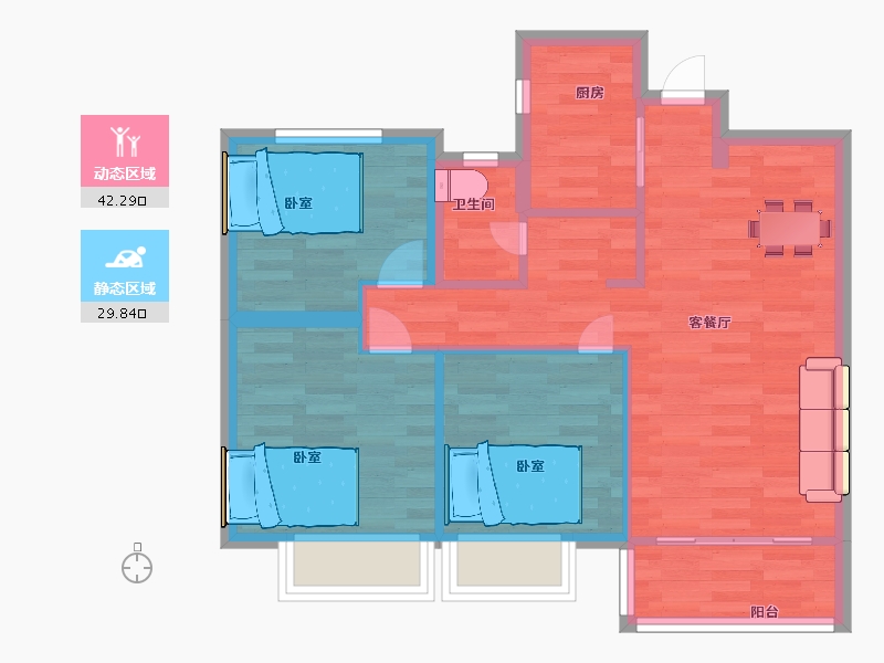 陕西省-西安市-富力开远城1号楼,2号楼108㎡-64.43-户型库-动静分区