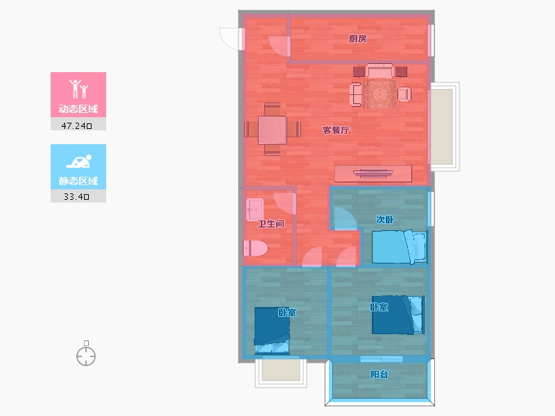 陕西省-西安市-皇城九号1号楼91㎡-72.99-户型库-动静分区