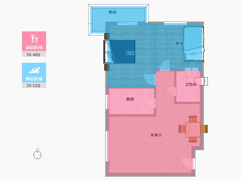 陕西省-西安市-皇族名居6号楼D户型77m²-56.47-户型库-动静分区