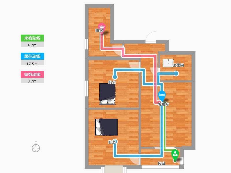 陕西省-西安市-林河世家2号楼88㎡-59.75-户型库-动静线