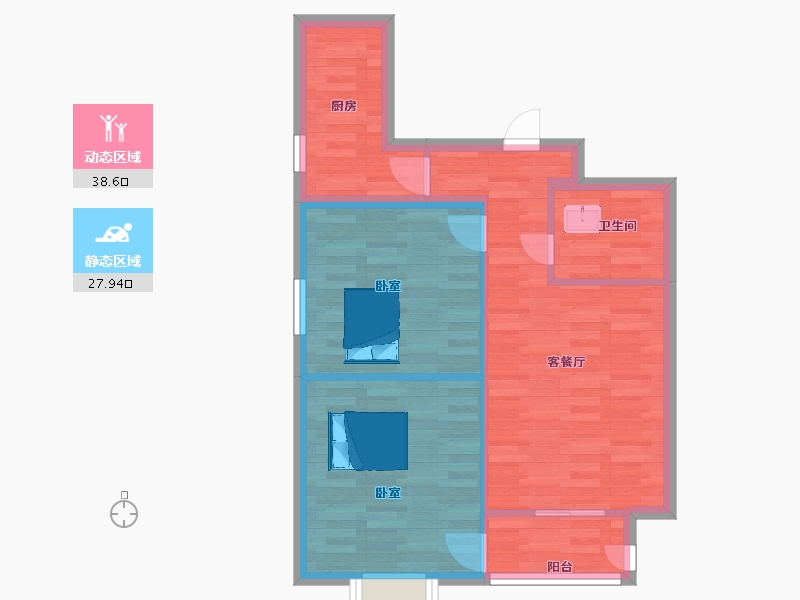 陕西省-西安市-林河世家2号楼88㎡-59.75-户型库-动静分区