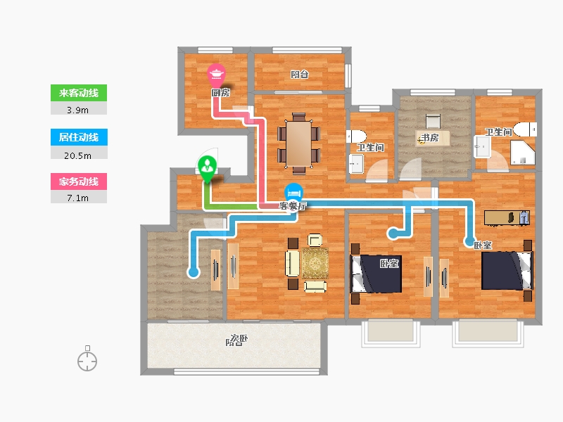 陕西省-西安市-华润置地未来城市7号楼145㎡-123.40-户型库-动静线