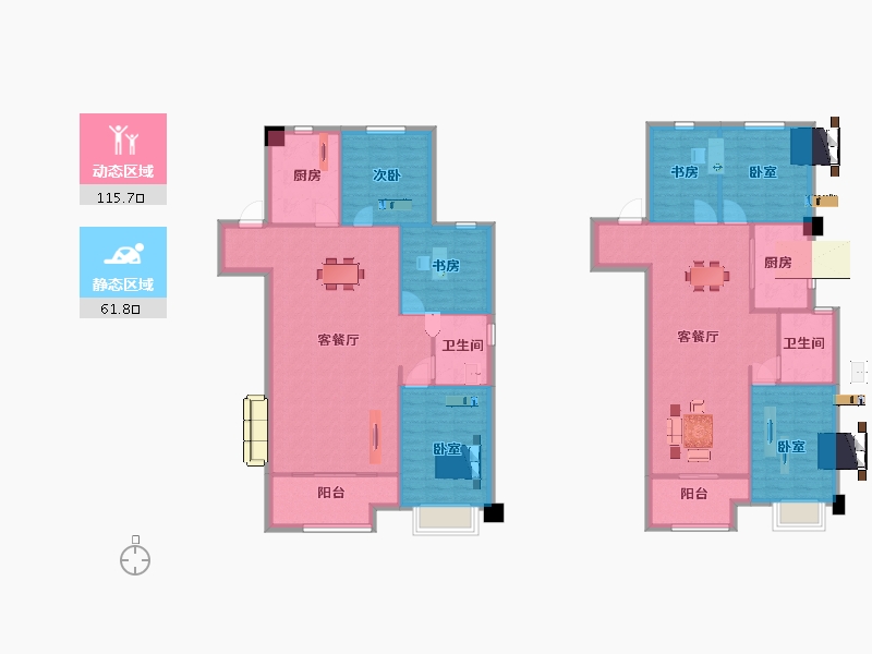 陕西省-西安市-中海阅骊山101㎡-162.09-户型库-动静分区