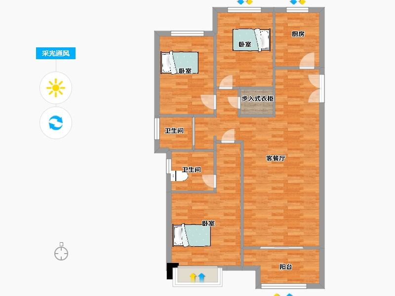 陕西省-西安市-西港碧水湾12号楼132㎡-97.63-户型库-采光通风