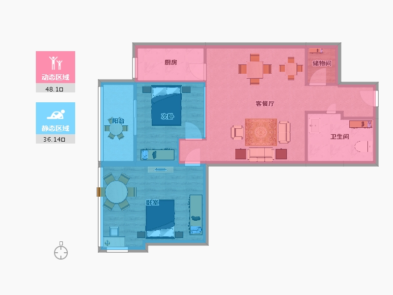 陕西省-西安市-元谷2号楼104㎡-76.07-户型库-动静分区