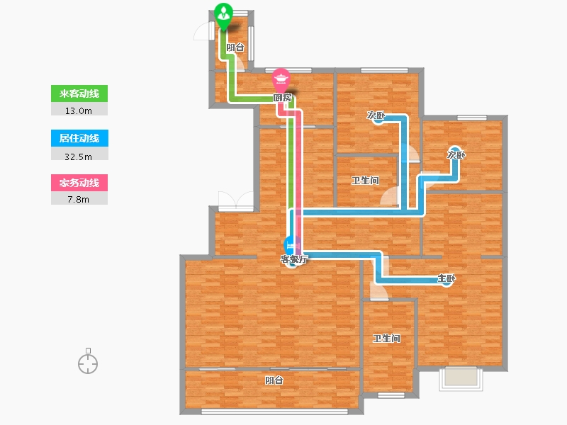 陕西省-西安市-万科翡翠国宾B1,B2,D地块4号楼190㎡-166.31-户型库-动静线