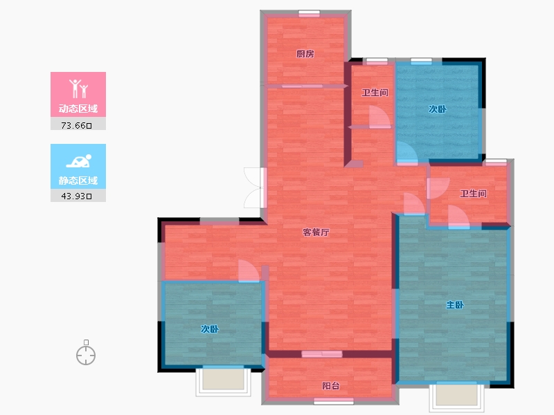 陕西省-西安市-中建锦绣天地洋房首层137m²-105.88-户型库-动静分区