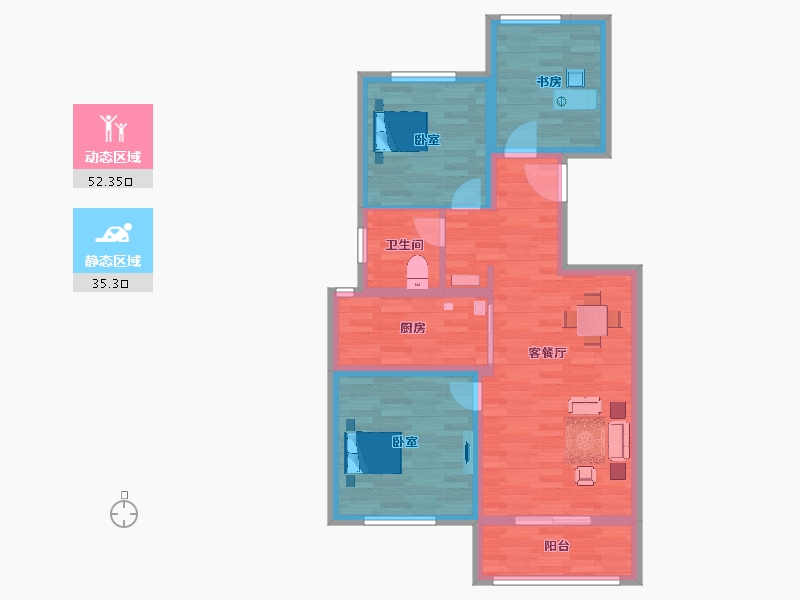 陕西省-西安市-朗诗雁南栖1号楼97㎡-78.02-户型库-动静分区