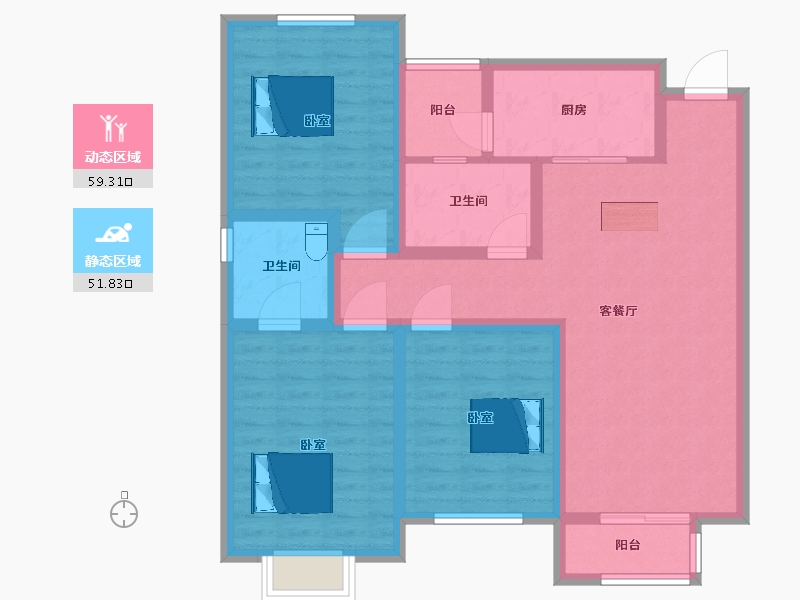 陕西省-西安市-朗诗雁南栖124㎡-98.88-户型库-动静分区