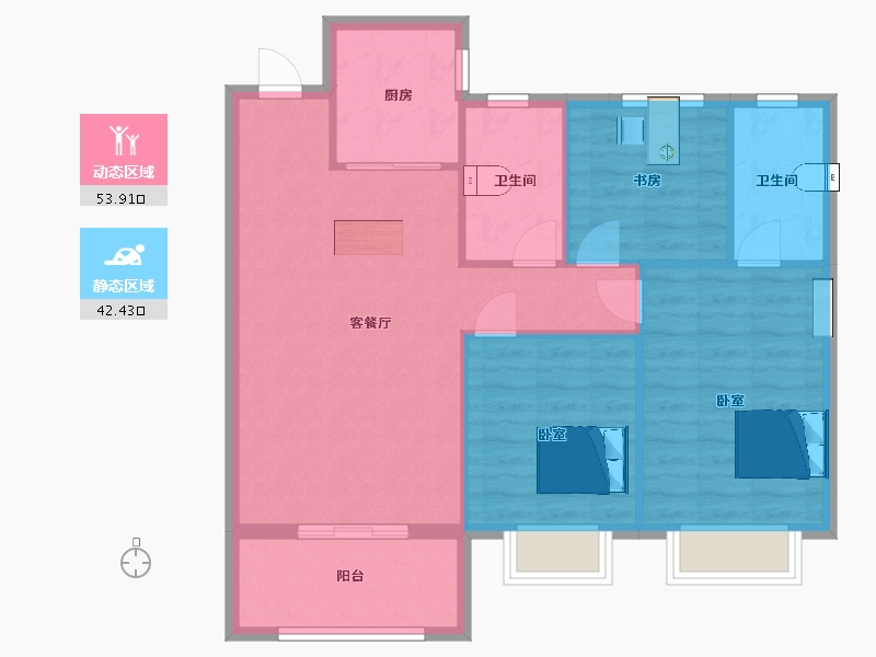 陕西省-西安市-苏宁雲著4,5栋110㎡-88.00-户型库-动静分区