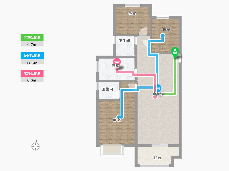 陕西省-西安市-苏宁雲著1,2栋121㎡-84.62-户型库-动静线