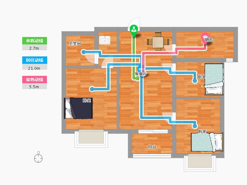 陕西省-西安市-万科雁鸣湖2号楼93㎡-61.54-户型库-动静线