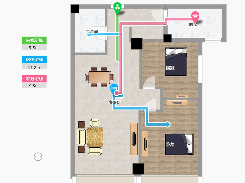 陕西省-西安市-建邦华庭12号楼94㎡-74.93-户型库-动静线