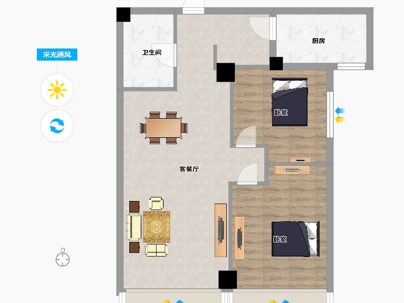 陕西省-西安市-建邦华庭12号楼94㎡-74.93-户型库-采光通风