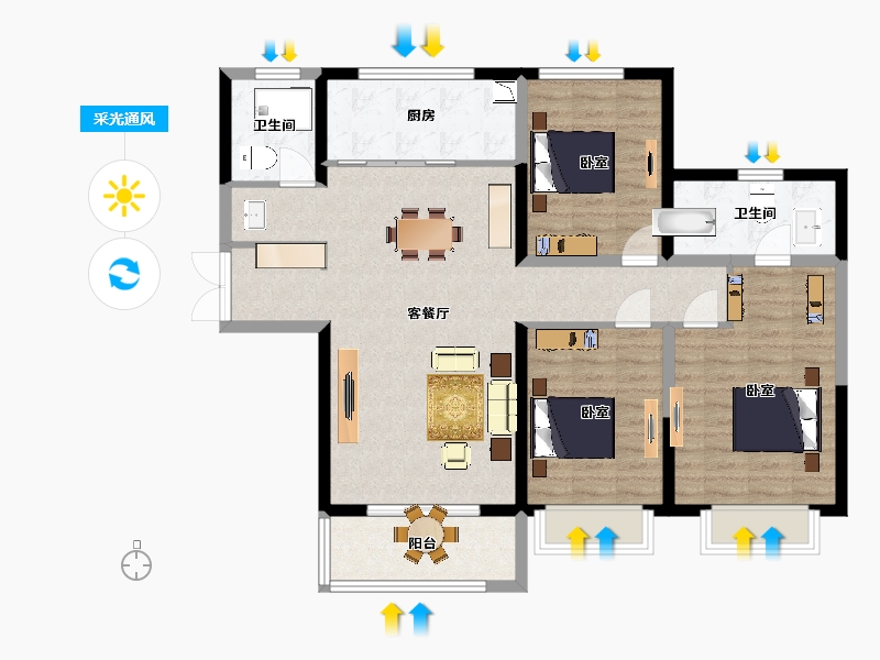 陕西省-西安市-清凉山樾3号楼,4号楼133㎡-105.93-户型库-采光通风