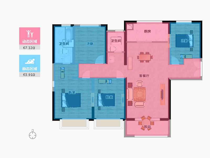 陕西省-西安市-清凉山樾3号楼,4号楼146㎡-117.52-户型库-动静分区