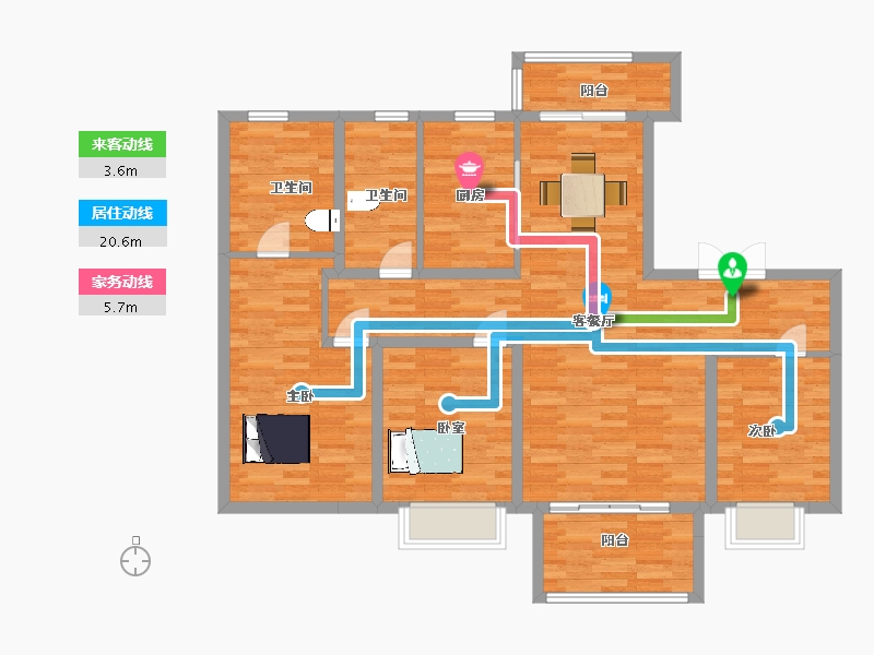 陕西省-西安市-万科雁鸣湖3号楼132㎡-111.42-户型库-动静线