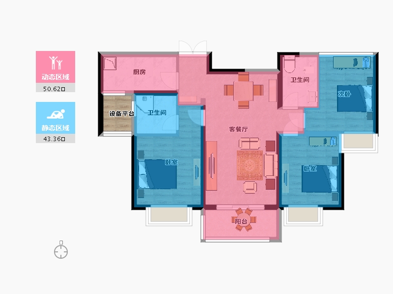 陕西省-西安市-清凉山樾3号楼,4号楼108㎡-86.01-户型库-动静分区