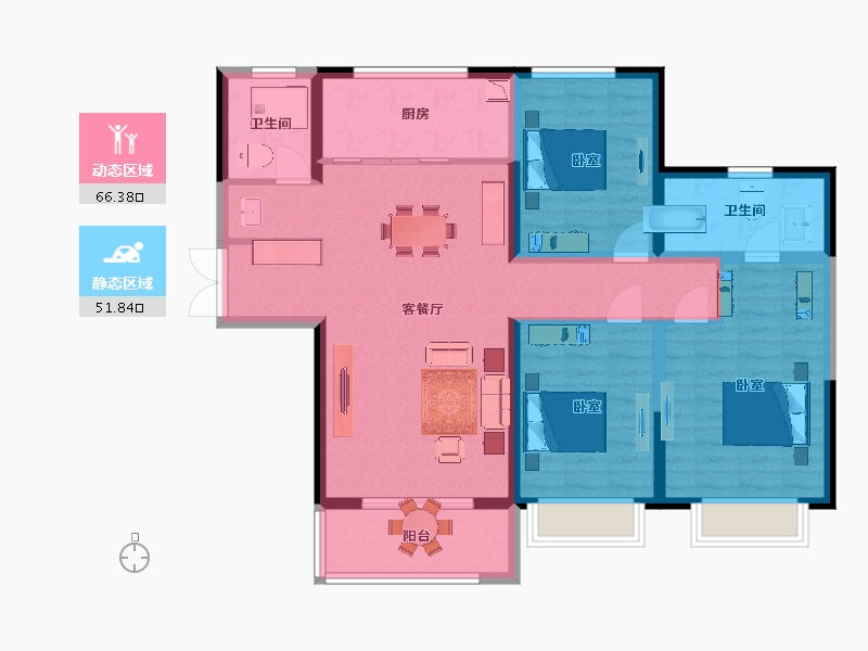 陕西省-西安市-清凉山樾3号楼,4号楼133㎡-105.93-户型库-动静分区