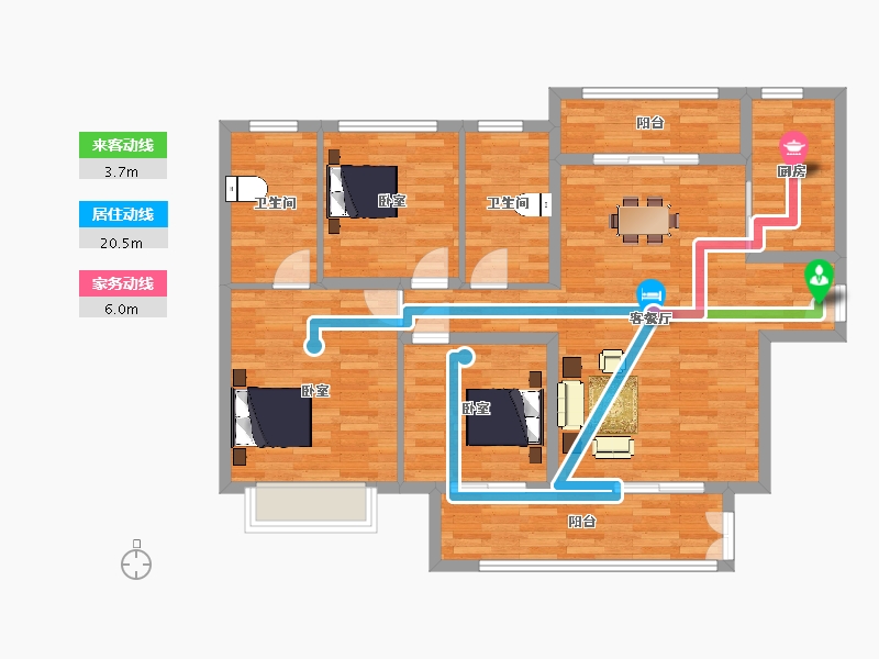 陕西省-西安市-南飞鸿十年城二期7号楼127㎡-102.00-户型库-动静线