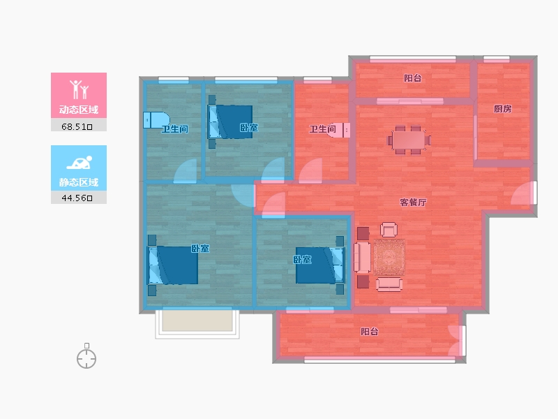 陕西省-西安市-南飞鸿十年城二期7号楼127㎡-102.00-户型库-动静分区