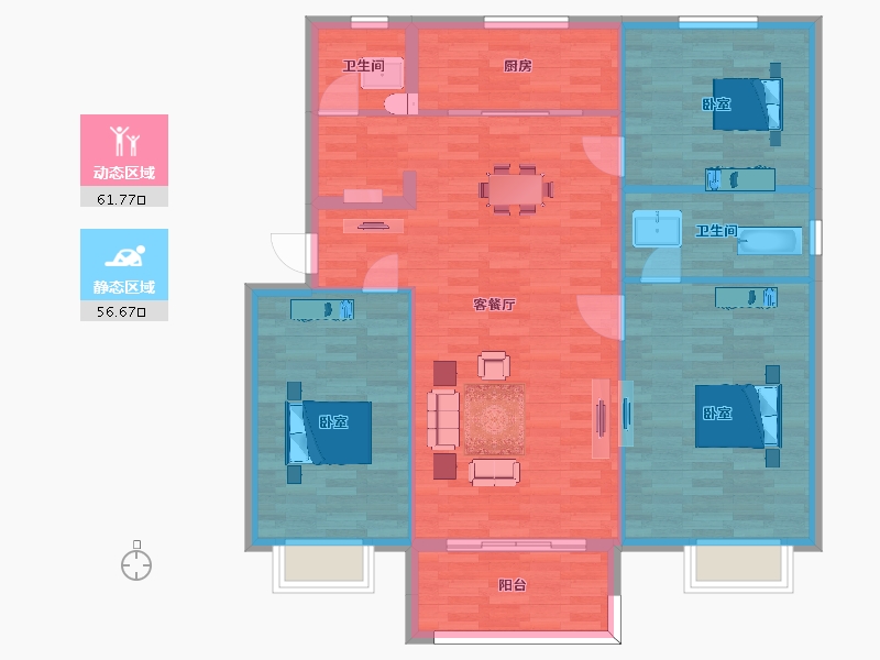 陕西省-西安市-万科城市之光南区2号楼,南区10号楼136㎡-109.00-户型库-动静分区