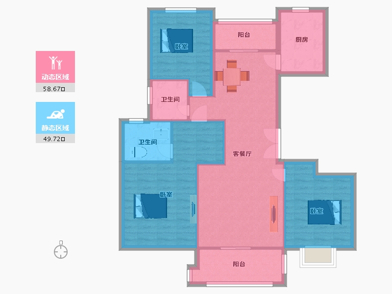 陕西省-西安市-阳光城翡丽曲江12号楼,17号楼126m²-97.83-户型库-动静分区