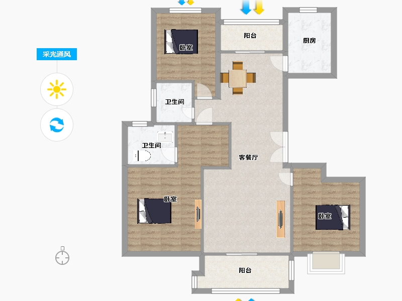 陕西省-西安市-阳光城翡丽曲江12号楼,17号楼126m²-97.83-户型库-采光通风