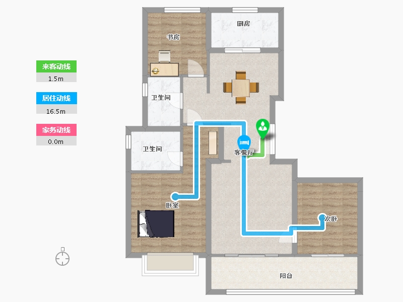 陕西省-西安市-融创桃源府132㎡-95.26-户型库-动静线