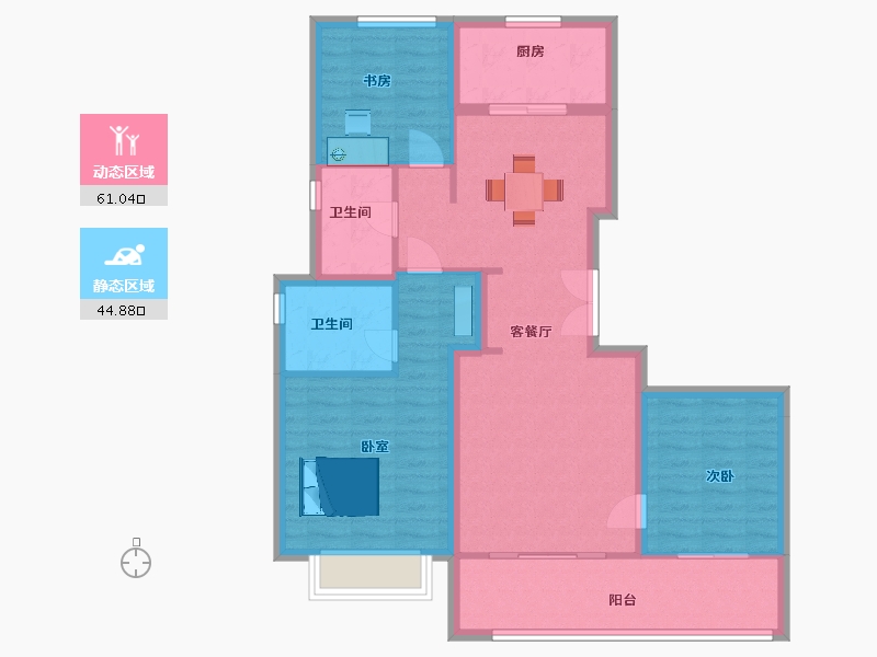 陕西省-西安市-融创桃源府132㎡-95.26-户型库-动静分区