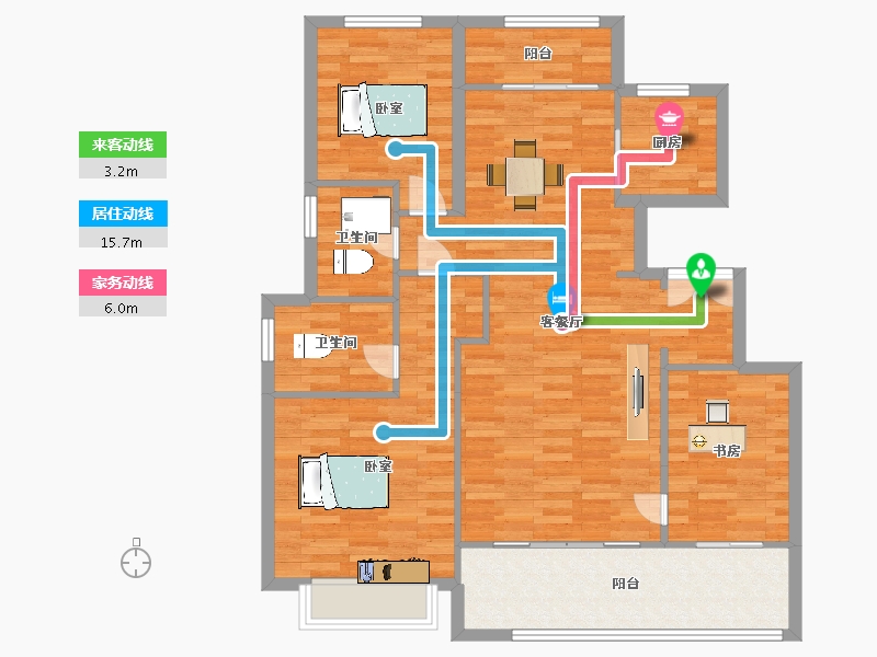 陕西省-西安市-融创桃源府地块二11号楼135㎡-108.01-户型库-动静线