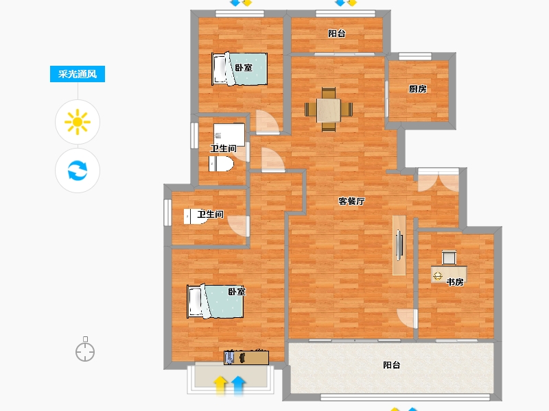 陕西省-西安市-融创桃源府地块二11号楼135㎡-108.01-户型库-采光通风