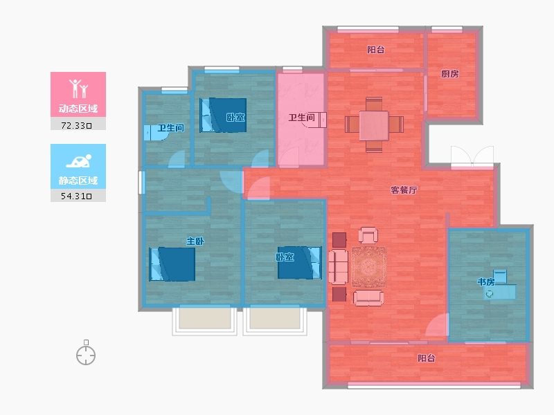 陕西省-西安市-融创桃源府145㎡-115.99-户型库-动静分区