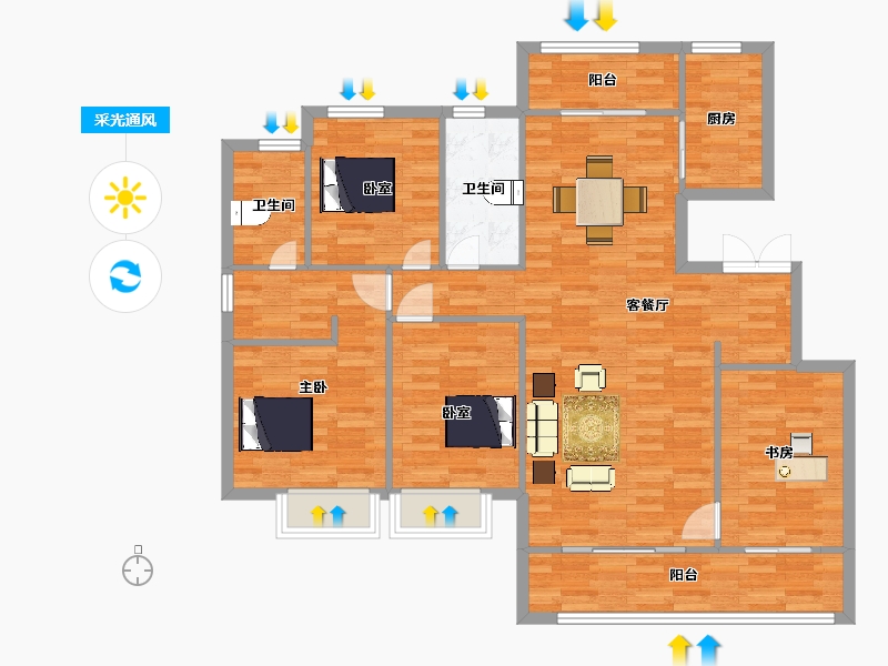 陕西省-西安市-融创桃源府145㎡-115.99-户型库-采光通风