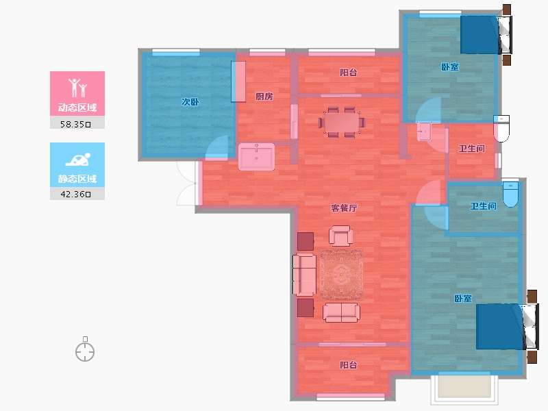 陕西省-西安市-德杰德裕天下114㎡-91.00-户型库-动静分区