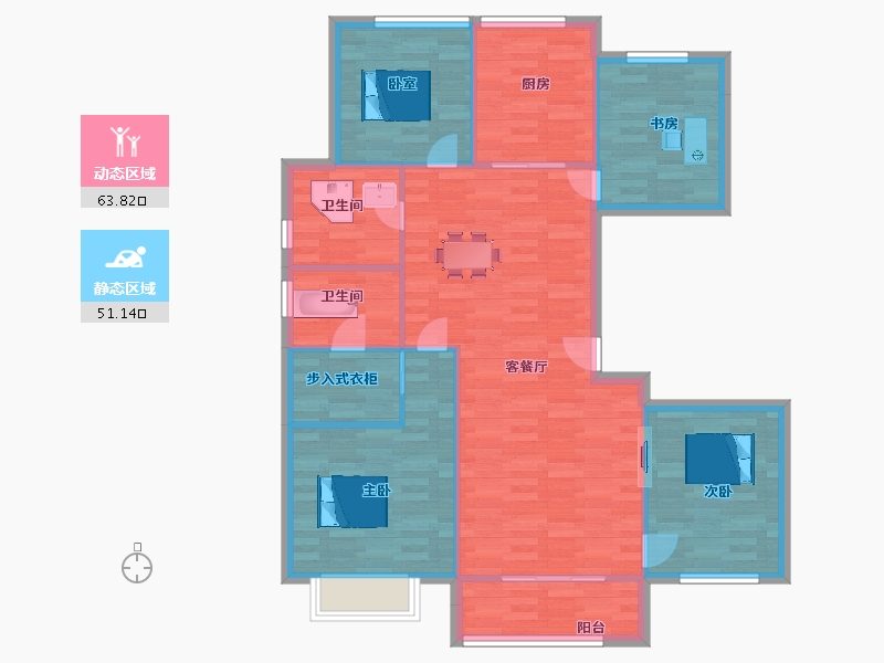 陕西省-西安市-隆基泰和铂悦山2号楼,13号楼,21号楼140㎡-105.04-户型库-动静分区