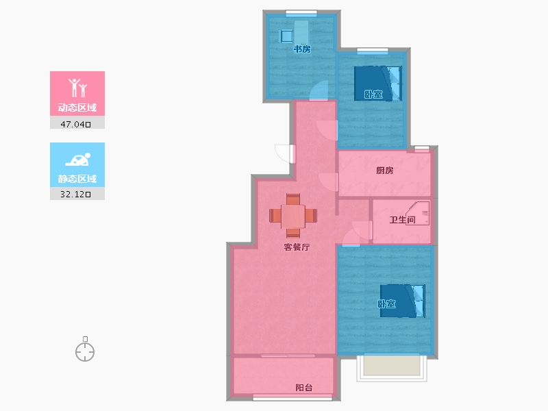 陕西省-西安市-隆基泰和铂悦山5,19,22,23楼95㎡-71.55-户型库-动静分区