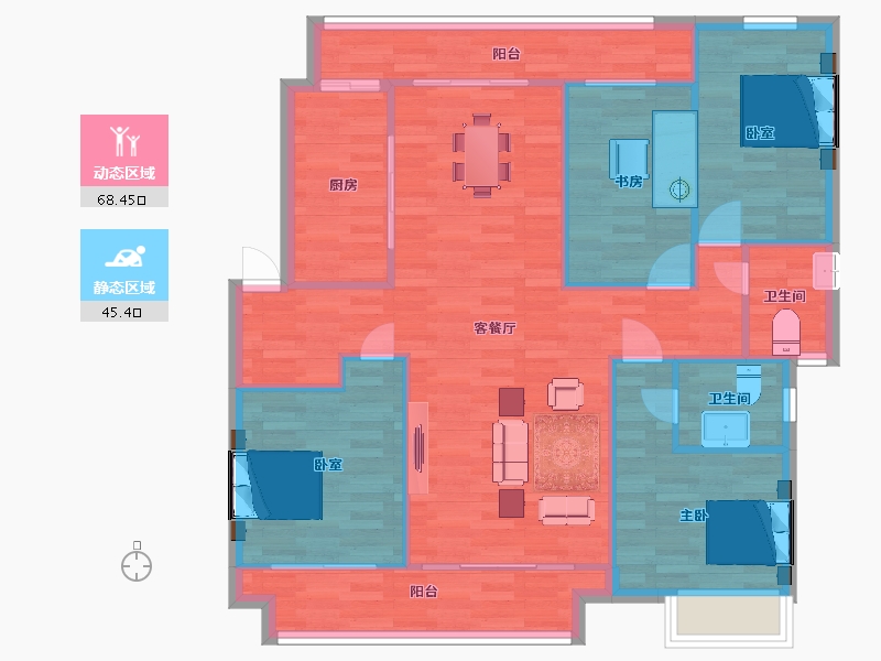 陕西省-西安市-中海阅骊山130㎡-103.99-户型库-动静分区