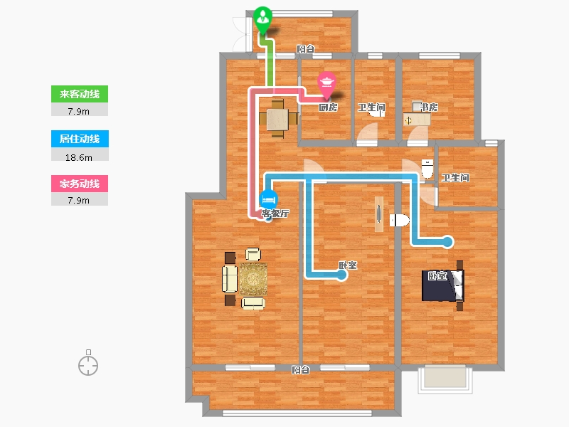 陕西省-西安市-雁泊台135㎡-133.41-户型库-动静线