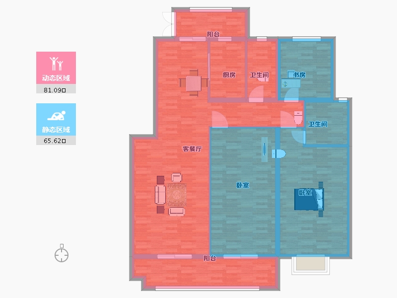 陕西省-西安市-雁泊台135㎡-133.41-户型库-动静分区