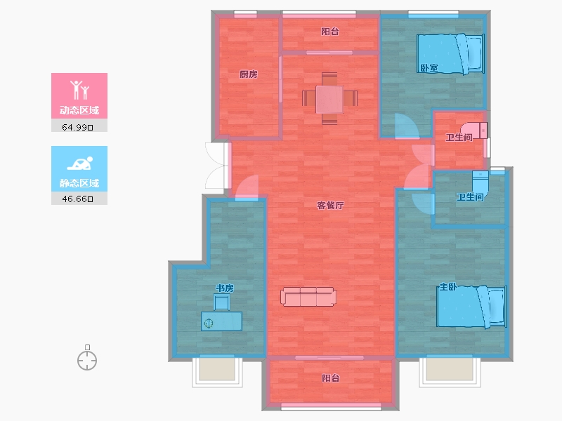 陕西省-西安市-雁泊台130㎡-102.61-户型库-动静分区