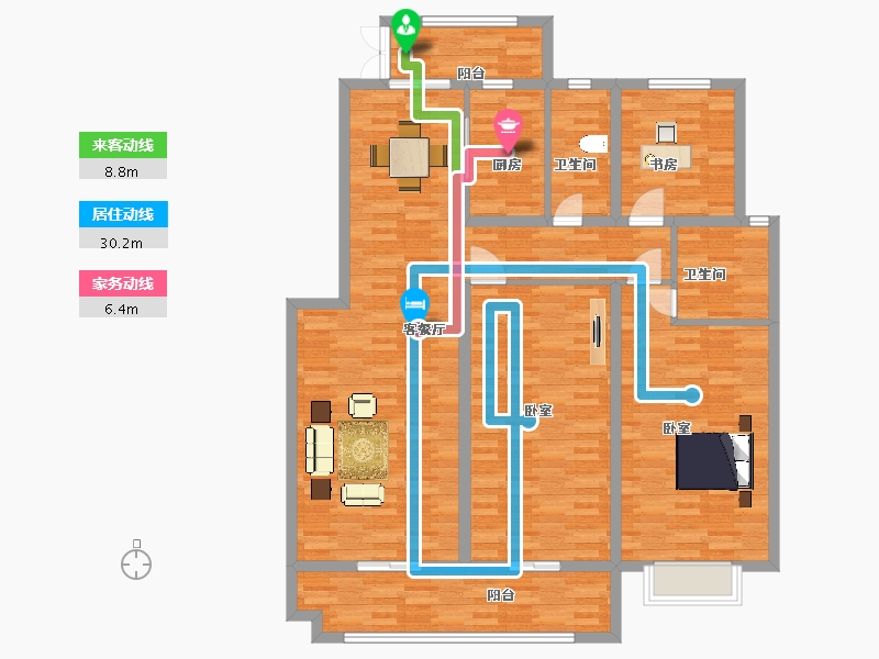 陕西省-西安市-雁泊台135㎡-131.89-户型库-动静线