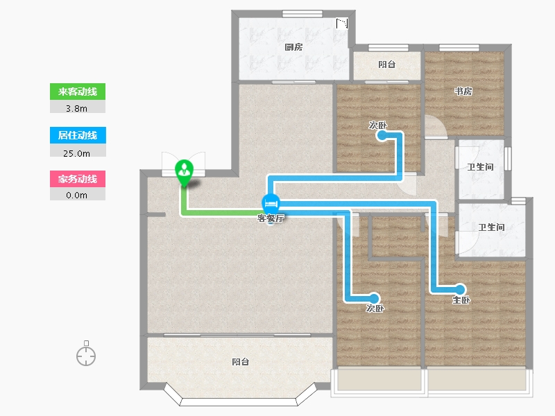 陕西省-西安市-中海长安府1号楼,2号楼165㎡-131.81-户型库-动静线