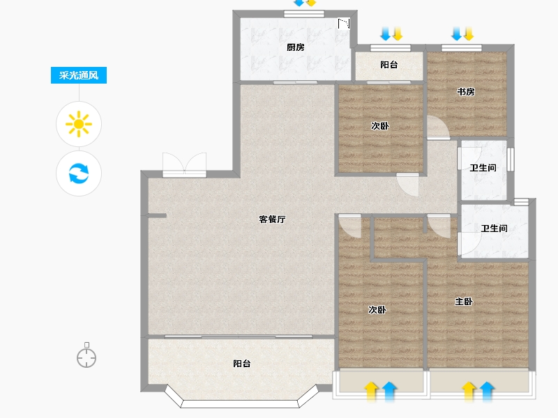 陕西省-西安市-中海长安府1号楼,2号楼165㎡-131.81-户型库-采光通风