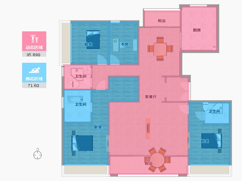 陕西省-西安市-中海长安府8号楼A1户型192㎡-153.91-户型库-动静分区